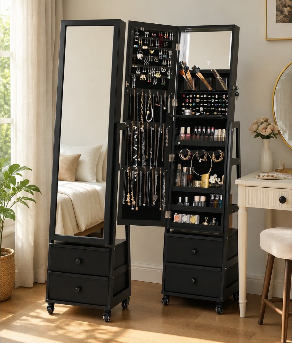 Full Length Mirror Jewelry Armoire - Armadio per Gioielli con Serratura, Specchio