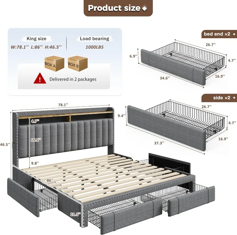 EnHomee Letto Matrimoniale Imb - King Size Bed Frame With Storage Drawers recensione e prezzo
